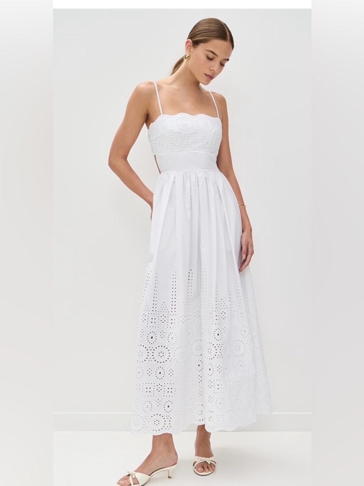 Nwt Susana Monaco Embroidered Poplin Open Back Dress Medium